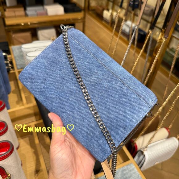 Tory Burch Emerson Denim Suede Chain Wallet Crossbody 175875 Dark Denim $475 - Picture 4 of 7